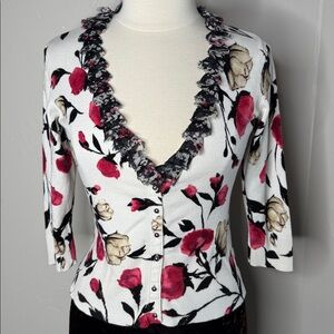 White House Black Market Floral Knit Cardigan